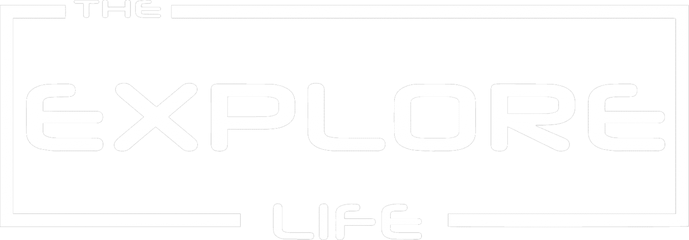 The explore life rectangle front logo White