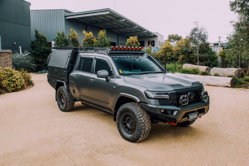 Boss LC300 JMACX Chop Cab Rack fitted to a Toyota LandCruiser 300 Series chop conversion - front three-quarter view