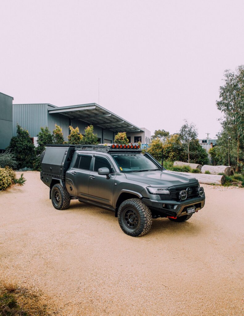 Boss LC300 JMACX Chop Cab Rack on a Toyota LandCruiser 300 Series chop conversion - front-side view
