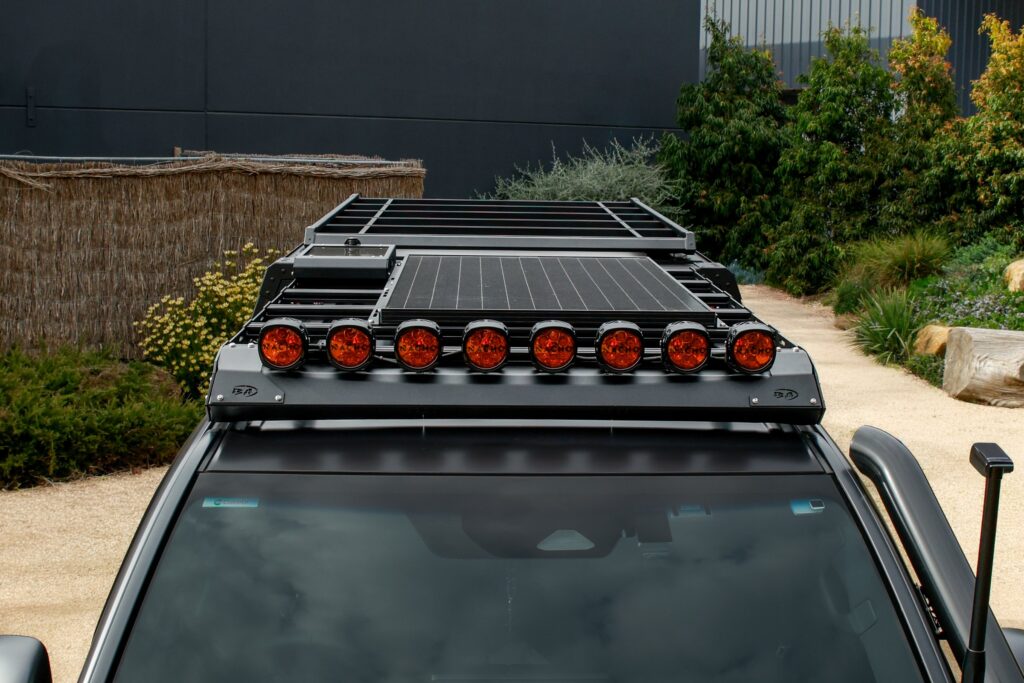 Front view of the Boss LC300 JMACX Chop Cab Rack showing the row of STEDI driving lights