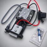 Boss Step-Up Power Module kit — step-up converter on its black powder-coated bracket with Anderson plug, fused 12V lead and mounting hardware