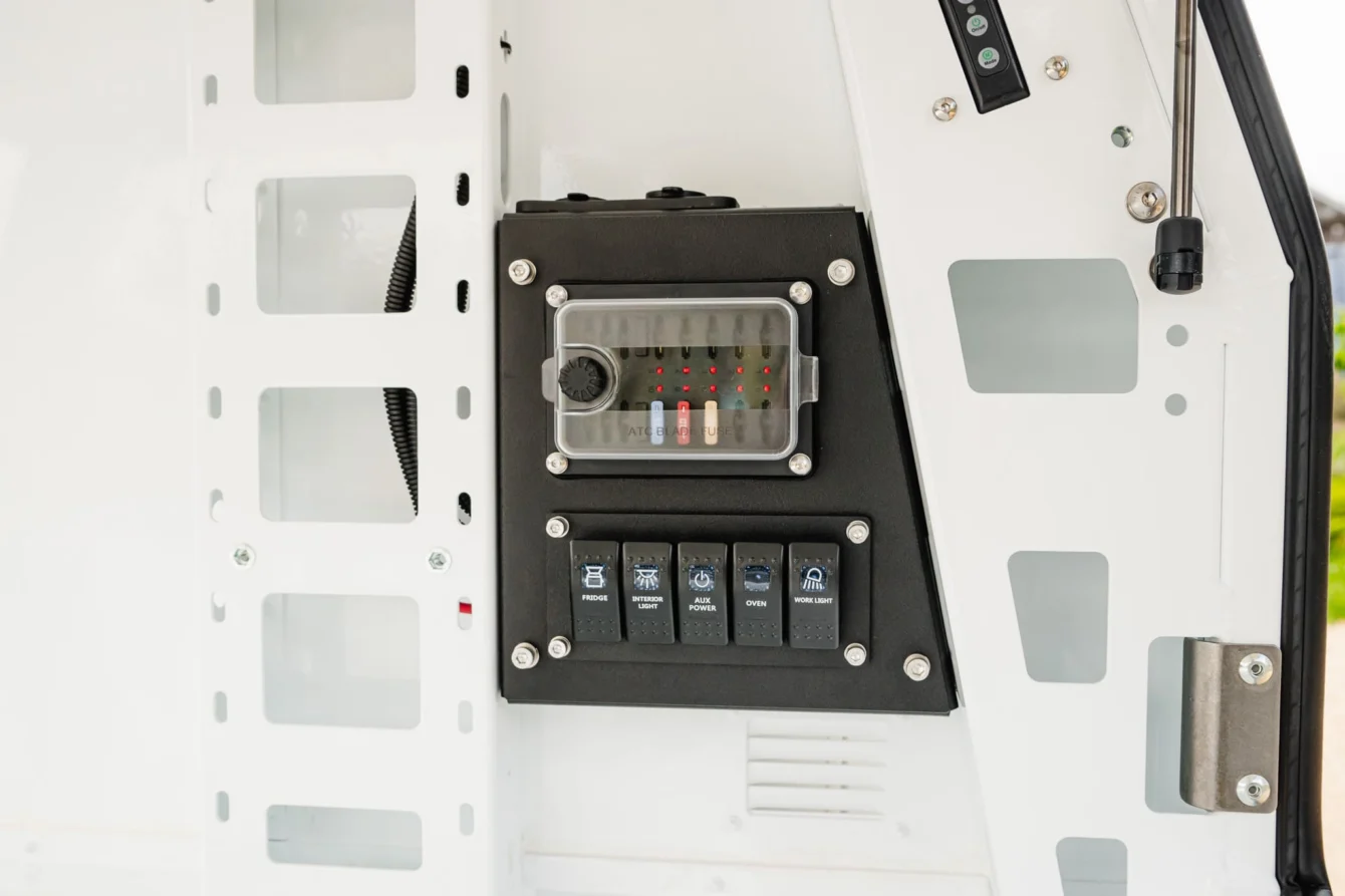 Boss power module and switch panel mounted in a canopy