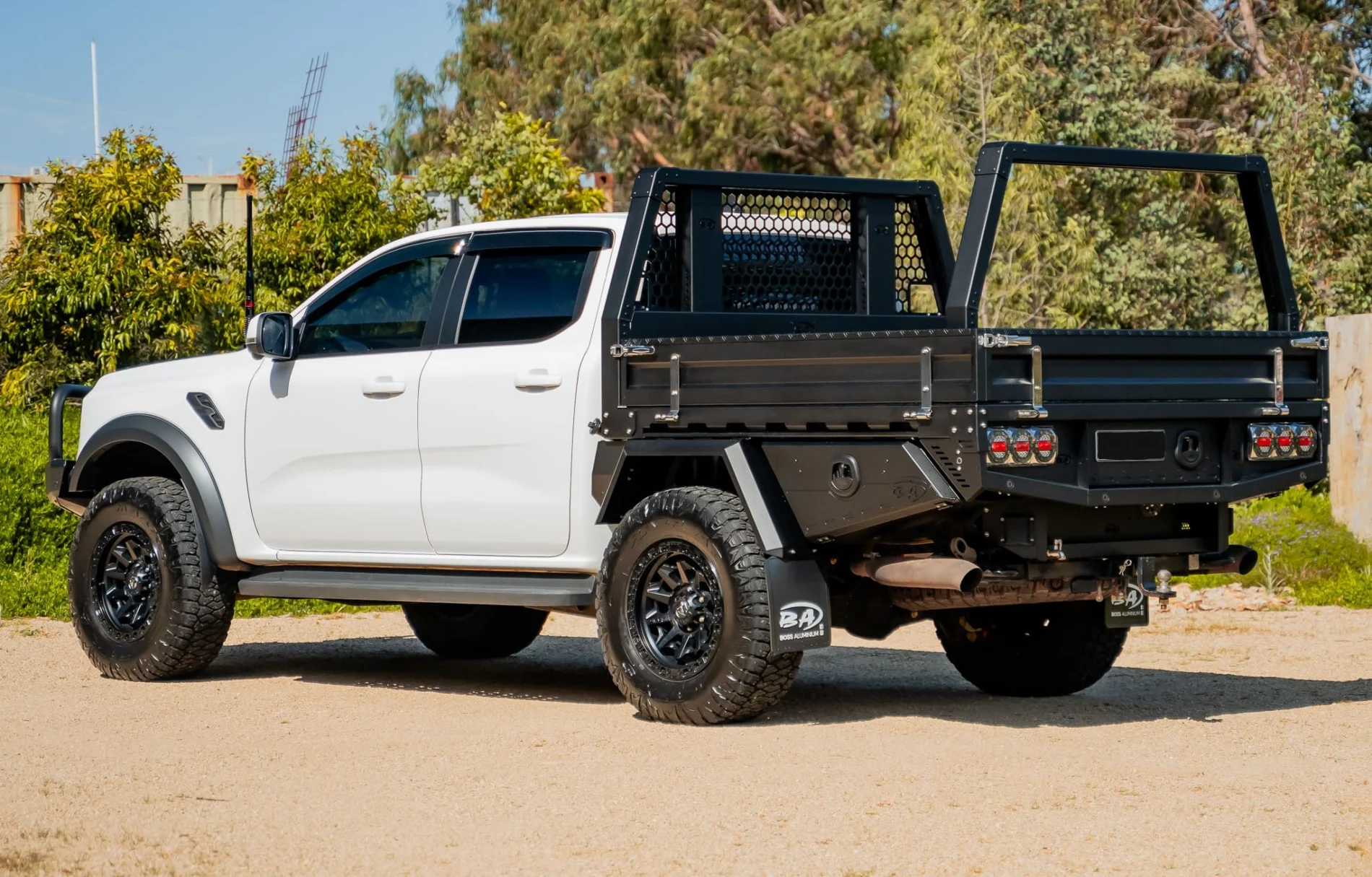 Rear view of the Ford Ranger Raptor with the Boss M4 tray
