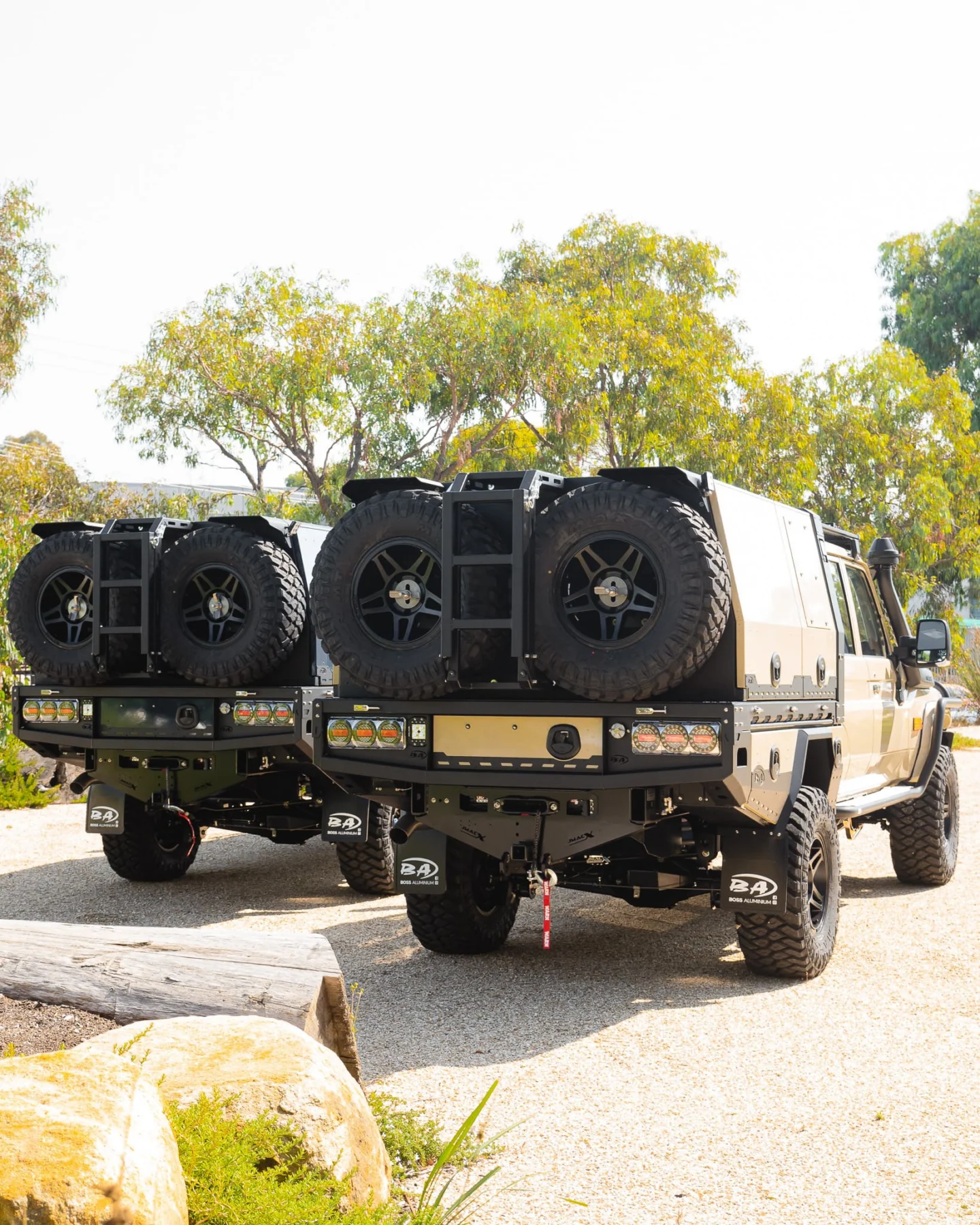 The Boss Twin 79 builds from the rear, with spare-wheel carriers and canopies